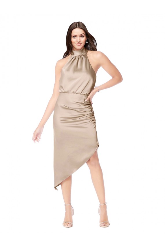 Champagne Pink A-Line Halter Neck Midi Length High Low Prom Dress / Bridesmaid Dress Bolton