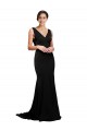 Low Back Black A-Line V-Neck Sweep Train Formal Evening Gown / Prom Dress / Bridesmaid Dress Bolton