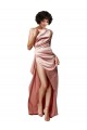 Open Back Dusty Pink A-Line One Shoulder Long Formal Evening Gown / Prom Dress / Bridesmaid Dress Bolton