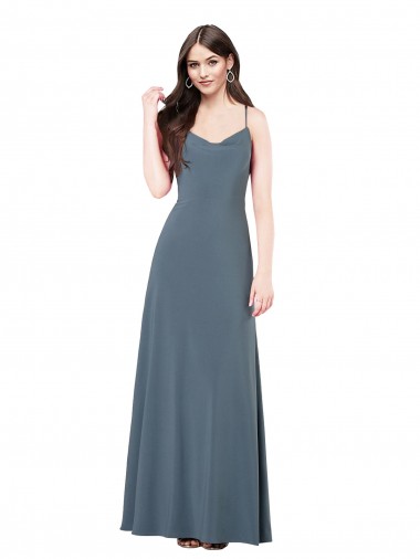Low Back Slate Grey A-Line V-Neck Long Prom Dress / Bridesmaid Dress Bolton