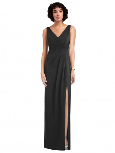 V-Back Black Sheath V-Neck Long Formal Evening Gown / Prom Dress / Bridesmaid Dress Bolton