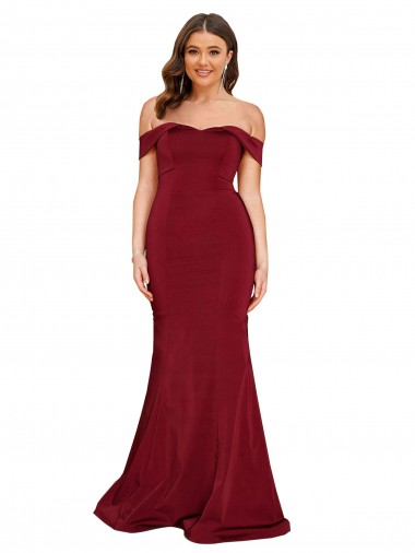 Burgundy Mermaid Off the Shoulder Long Formal Plus Size Evening Gown / Prom Dress / Bridesmaid Dress Bolton