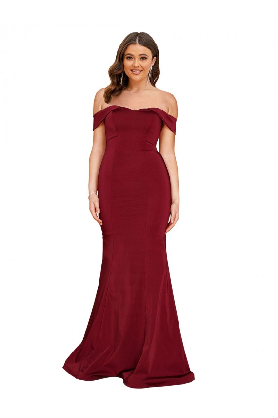 Burgundy Mermaid Off the Shoulder Long Formal Plus Size Evening Gown / Prom Dress / Bridesmaid Dress Bolton