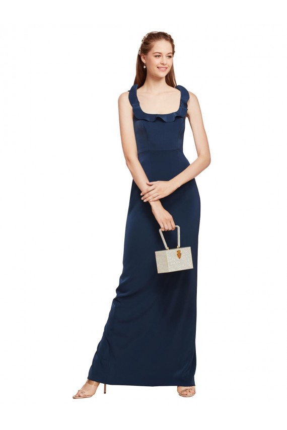 Low Back Dark Navy Sheath Scoop Neck Long Formal Evening Gown / Prom Dress / Bridesmaid Dress Bolton