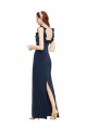 Low Back Dark Navy Sheath Scoop Neck Long Formal Evening Gown / Prom Dress / Bridesmaid Dress Bolton