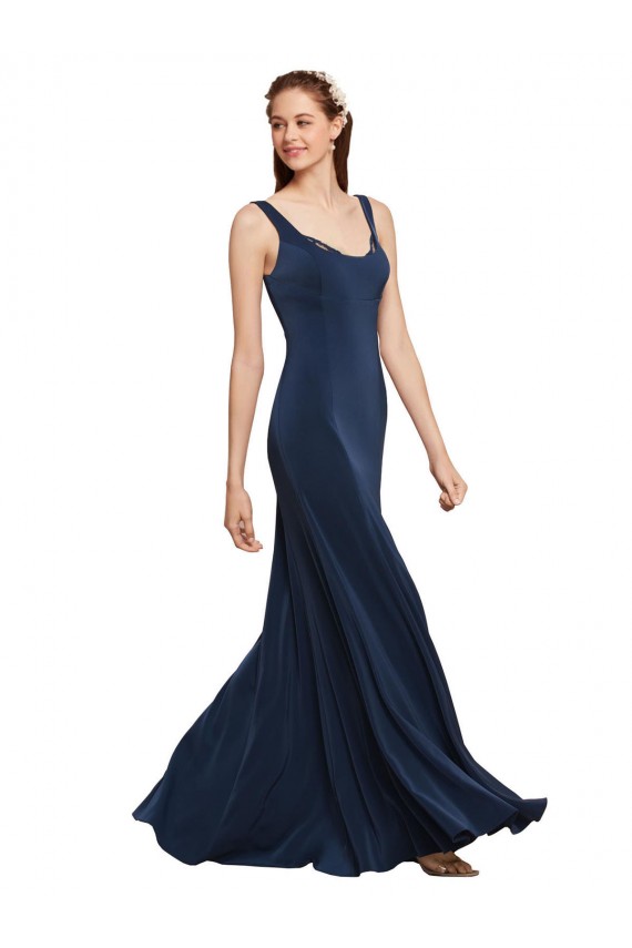 Low Back Dark Navy A-Line Round Neck Long Prom Dress / Bridesmaid Dress Bolton