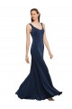 Low Back Dark Navy A-Line Round Neck Long Prom Dress / Bridesmaid Dress Bolton