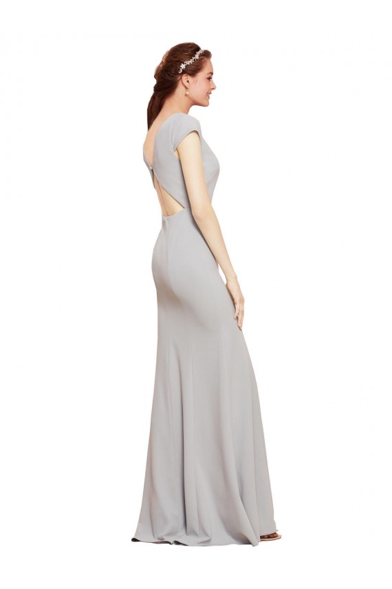 Open Back Dark Navy A-Line Boat Neck Long Formal Evening Gown / Prom Dress / Bridesmaid Dress Bolton
