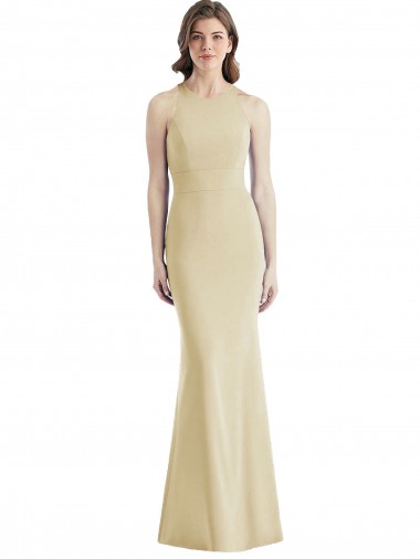 Open Back Champagne Trumpet Bateau Neck Long Semi Formal Evening Dress / Prom Dress / Bridesmaid Dress Bolton