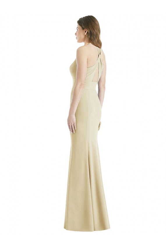 Open Back Champagne Trumpet Bateau Neck Long Semi Formal Evening Dress / Prom Dress / Bridesmaid Dress Bolton