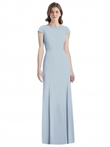 Open Back Light Sky Blue Trumpet Bateau Neck Long Formal Dress / Bridesmaid Dress Bolton