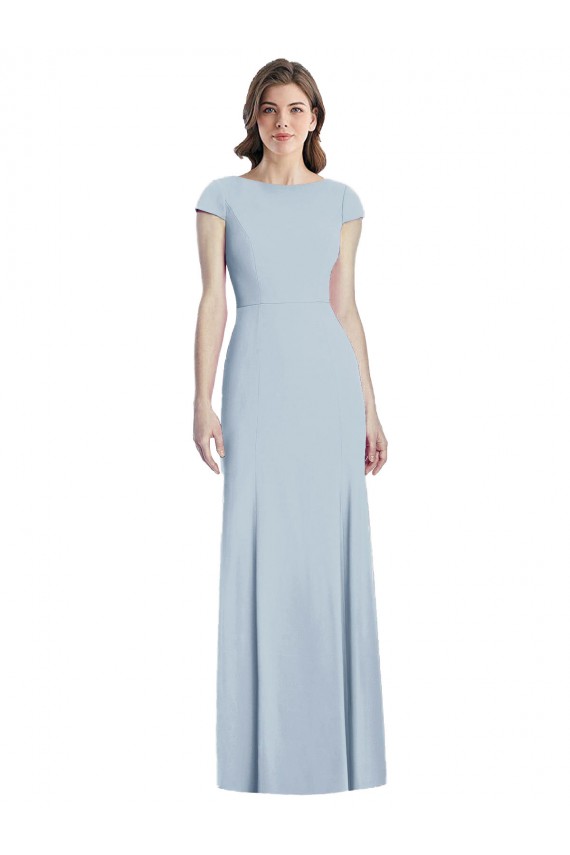 Open Back Light Sky Blue Trumpet Bateau Neck Long Formal Dress / Bridesmaid Dress Bolton