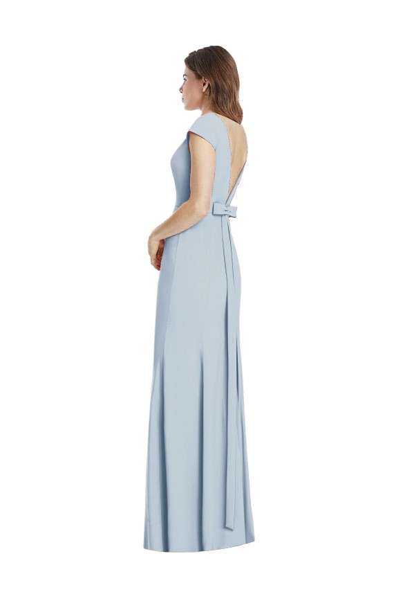 Open Back Light Sky Blue Trumpet Bateau Neck Long Formal Dress / Bridesmaid Dress Bolton