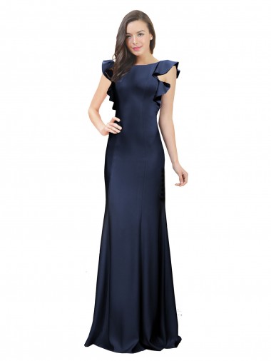 Keyhole Back Dark Navy Mermaid Bateau Neck Long Prom Dress / Bridesmaid Dress Bolton