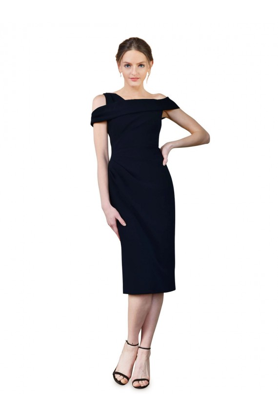 Dark Navy Mermaid Off the Shoulder Cocktail Length Formal Evening Gown / Prom Dress / Bridesmaid Dress Bolton