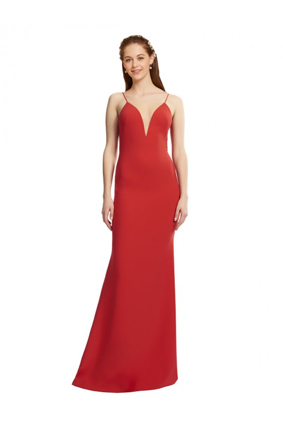 Open Back Red Mermaid V-Neck Long Formal Evening Gown / Prom Dress / Bridesmaid Dress Bolton