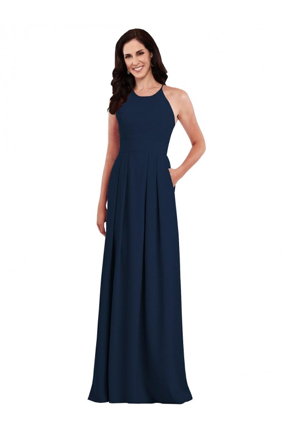 Open Back Dark Navy Trumpet Halter Neck Long Semi Formal Evening Dress / Bridesmaid Dress Bolton