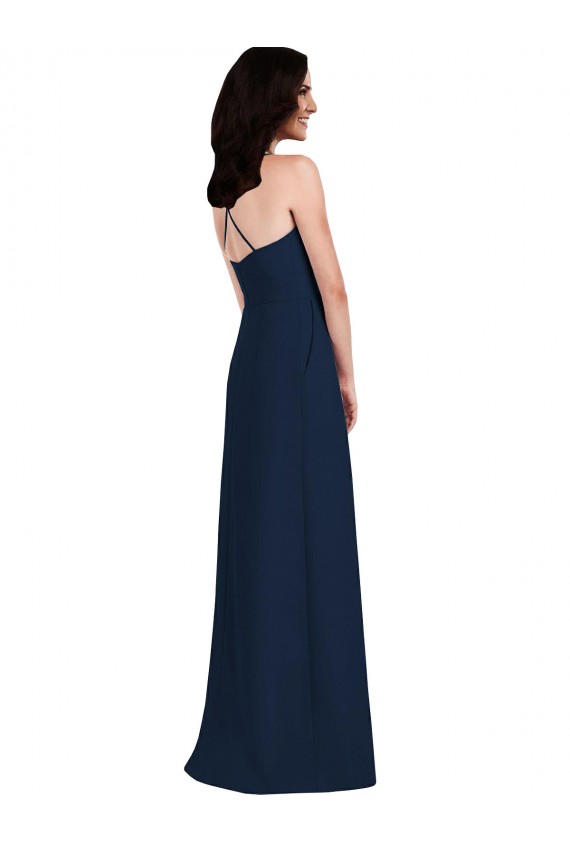 Open Back Dark Navy Trumpet Halter Neck Long Semi Formal Evening Dress / Bridesmaid Dress Bolton