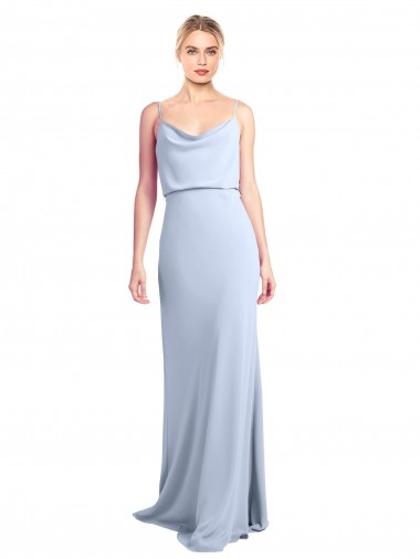 V-Back Light Sky Blue Sheath High Neck Long Formal Dress / Bridesmaid Dress Bolton
