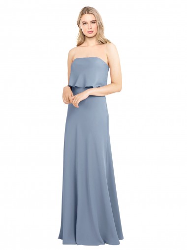 Smoke Blue Sheath High Neck Long Formal Dress / Bridesmaid Dress Bolton