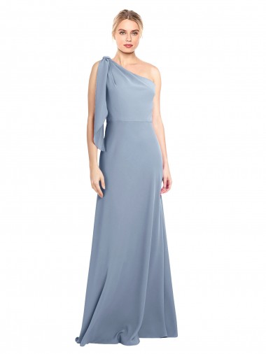 Smoke Blue Sheath One Shoulder Long Formal Dress / Bridesmaid Dress Bolton