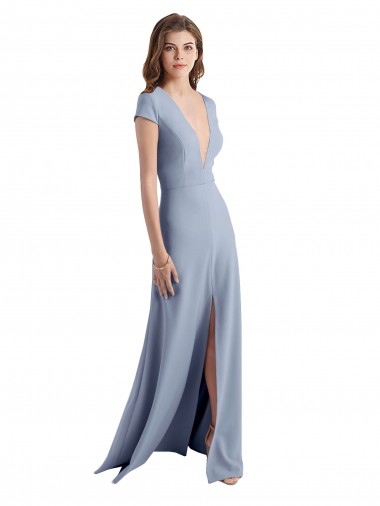 Smoke Blue Sheath High Neck Long Prom Dress / Bridesmaid Dress Bolton