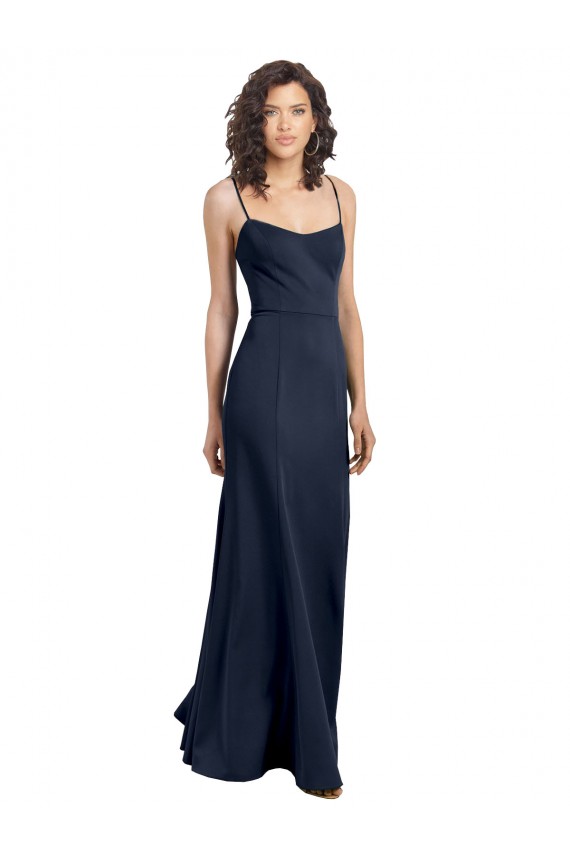 Low Back Dark Navy Sheath Scoop Neck Long Formal Dress / Bridesmaid Dress Bolton