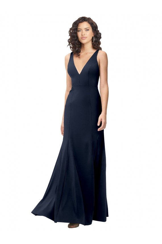 V-Back Dark Navy A-Line High Neck Long Formal Dress / Bridesmaid Dress Bolton