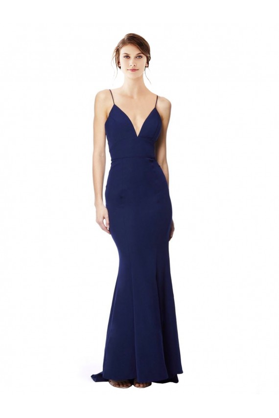Open Back Navy Blue Mermaid High Neck Long Formal Dress / Bridesmaid Dress Bolton