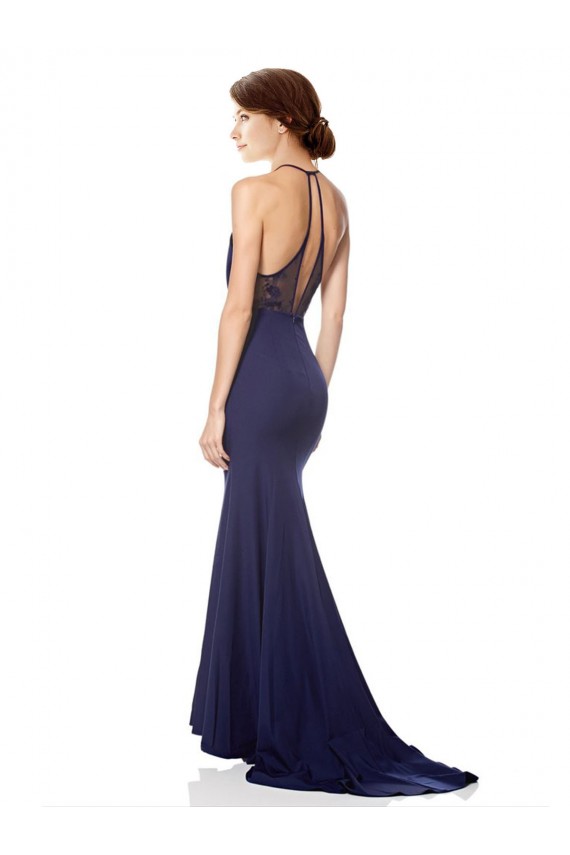 Navy Blue Mermaid High Neck Long Bridesmaid Dress / Formal Dress Bolton