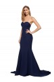 Low Back Dark Navy A-Line Sweetheart Sweep Train Formal Evening Gown / Prom Dress / Bridesmaid Dress Bolton