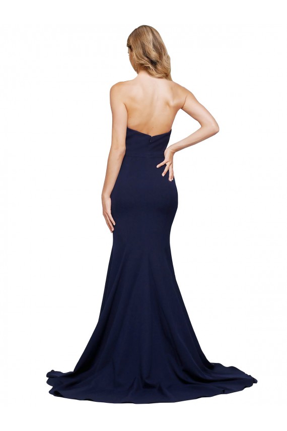 Low Back Dark Navy A-Line Sweetheart Sweep Train Formal Evening Gown / Prom Dress / Bridesmaid Dress Bolton