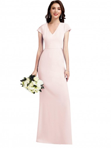 Pink A-Line V-Neck Long Formal Evening Gown / Prom Dress / Bridesmaid Dress Bolton