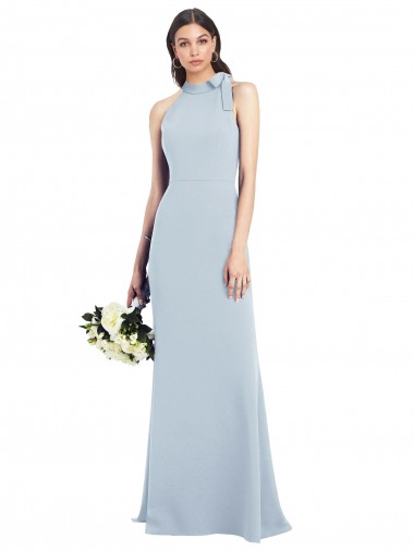 Open Back Light Sky Blue Trumpet High Neck Long Semi Formal Evening Dress / Prom Dress / Bridesmaid Dress Bolton
