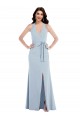 Open Back Light Sky Blue A-Line V-Neck Long Formal Evening Gown / Prom Dress / Bridesmaid Dress Bolton
