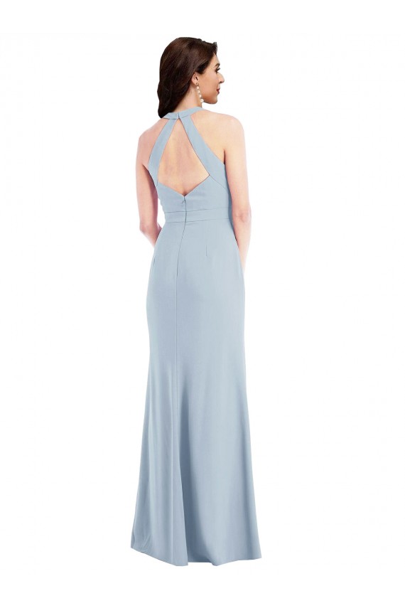 Open Back Light Sky Blue A-Line V-Neck Long Formal Evening Gown / Prom Dress / Bridesmaid Dress Bolton