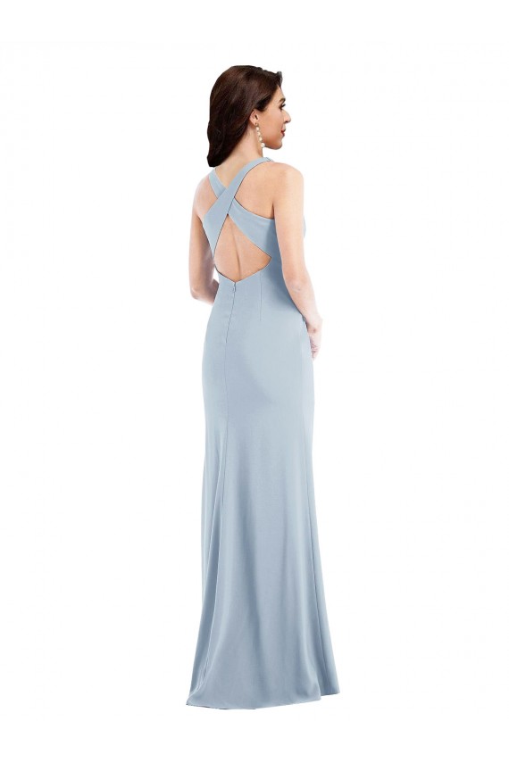 Open Back Light Sky Blue Trumpet V-Neck Long Evening Dress / Bridesmaid Dress Bolton