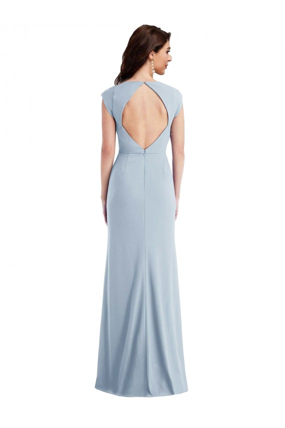 Open Back Light Sky Blue Trumpet Long Formal Evening Gown / Prom Dress / Bridesmaid Dress Bolton