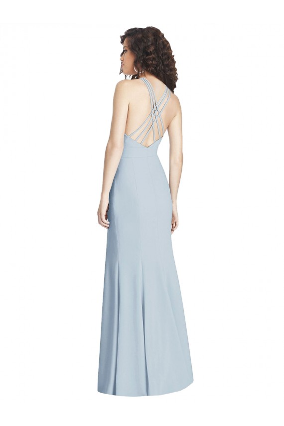 Open Back Light Sky Blue Trumpet Halter Neck Long Evening Dress / Bridesmaid Dress Bolton