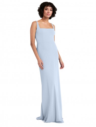 Light Sky Blue Sheath Square Neck Long Prom Dress / Bridesmaid Dress Bolton