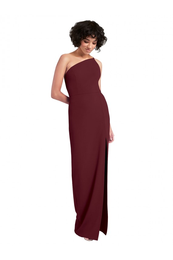 Burgundy Gold Sheath One Shoulder Long Formal Evening Gown / Prom Dress / Bridesmaid Dress Bolton