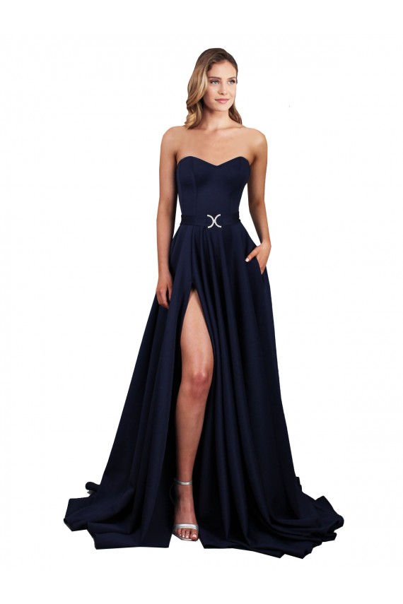 Low Back Dark Navy A-Line High Neck Long Formal Dress / Bridesmaid Dress Bolton