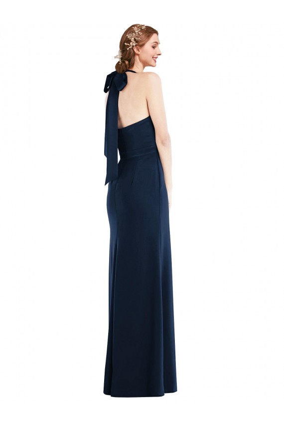 Open Back Dark Navy Trumpet High Neck Long Semi Formal Evening Dress / Prom Dress / Bridesmaid Dress Bolton