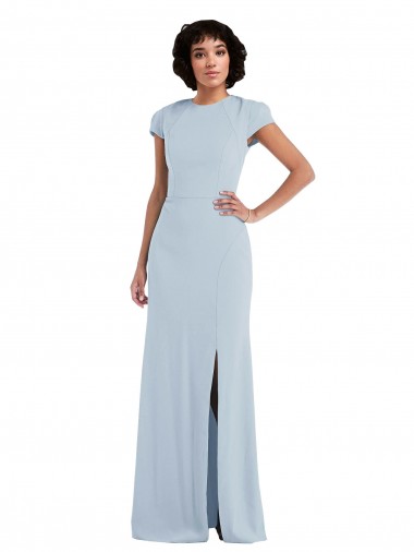 Keyhole Back Light Sky Blue Trumpet Jewel Neck Long Semi Formal Evening Dress / Bridesmaid Dress Bolton