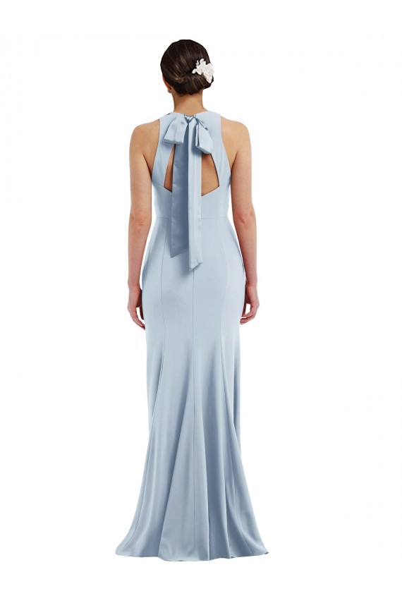 Open Back Light Sky Blue Trumpet Jewel Neck Long Formal Evening Gown / Prom Dress / Bridesmaid Dress Bolton