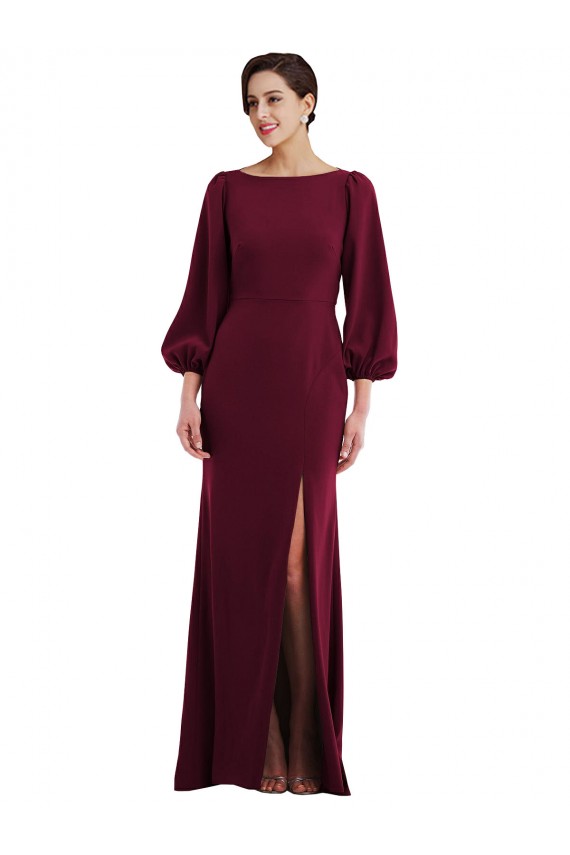 Open Back Burgundy Gold Trumpet Bateau Neck Long Formal Evening Gown / Prom Dress / Bridesmaid Dress Bolton