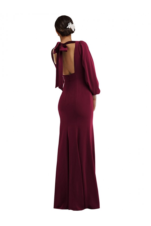 Open Back Burgundy Gold Trumpet Bateau Neck Long Formal Evening Gown / Prom Dress / Bridesmaid Dress Bolton