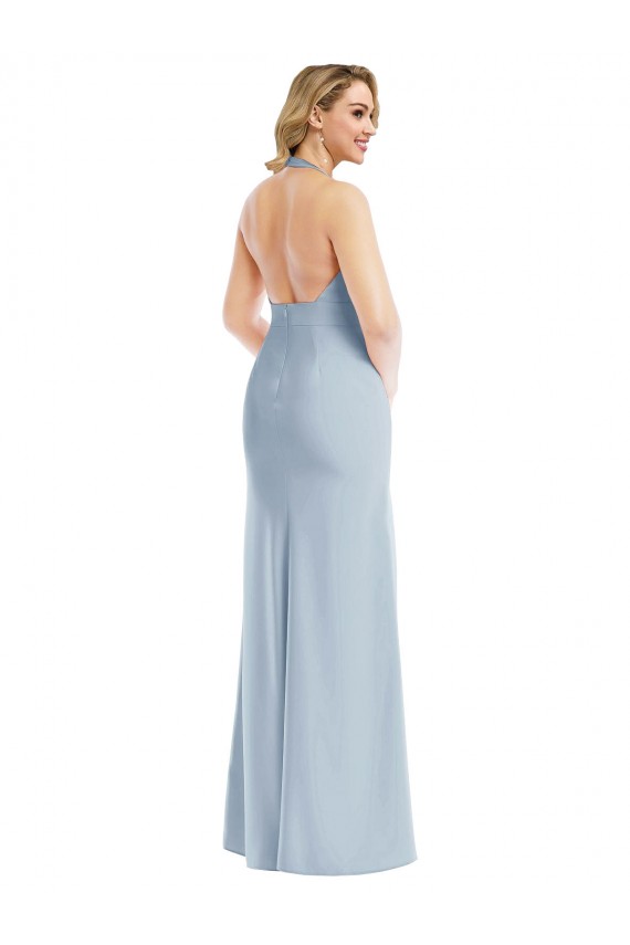 Open Back Light Sky Blue Trumpet Halter Neck Long Bridesmaid Dress / Evening Dress Bolton