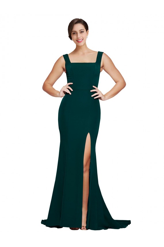 Midnight Green Sheath Square Neck Sweep Train Semi Formal Evening Dress / Prom Dress / Bridesmaid Dress Bolton