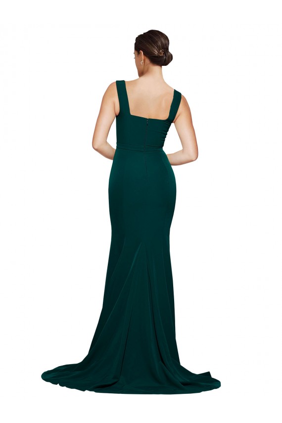 Midnight Green Sheath Square Neck Sweep Train Semi Formal Evening Dress / Prom Dress / Bridesmaid Dress Bolton
